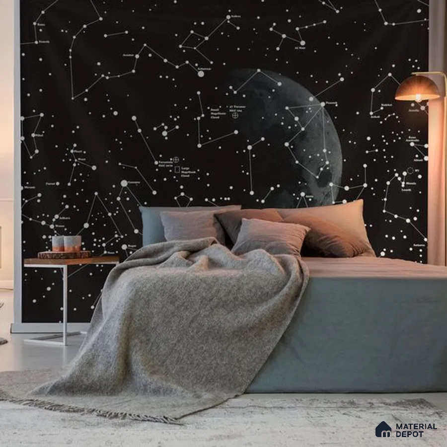 A small bedroom optimizing space with built-in shelves and under-bed storage.